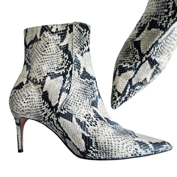 Schutz Bette Genuine Leather Snake Ankle Booties Low Heel Cream/Black Size 9.5 B - Picture 9 of 15